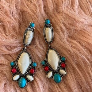 Elegant Turquoise and Red Dangle Earrings